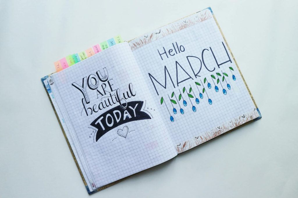 Hello March doodle book page